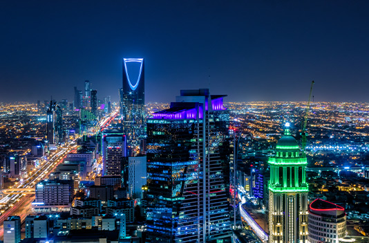 Saudi Arabia skyline at nighttime 